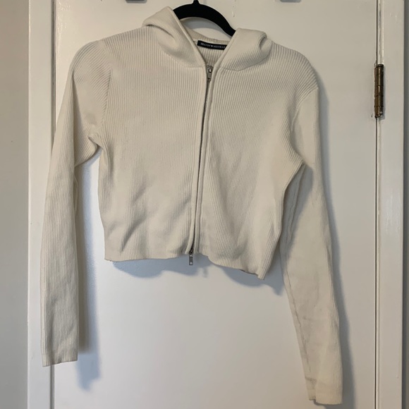 Brandy Melville Sweaters - cropped white double zip sweater
